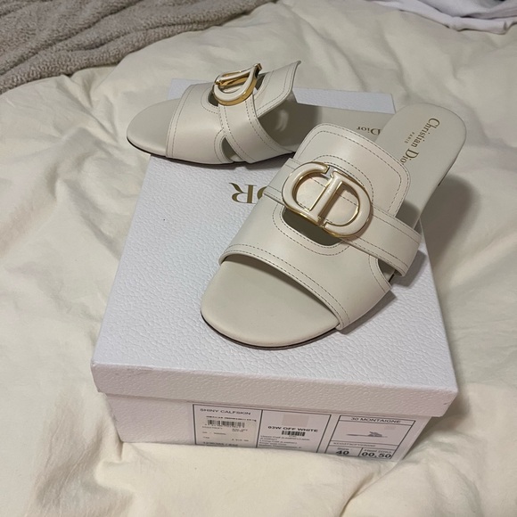 Christian Dior Cream Mules with Gold Hardware WORN TWICE - Picture 1 of 9
